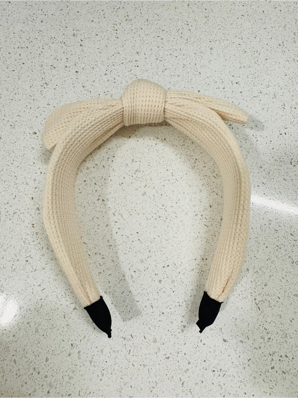 Cream Knitted Bow Headband by
